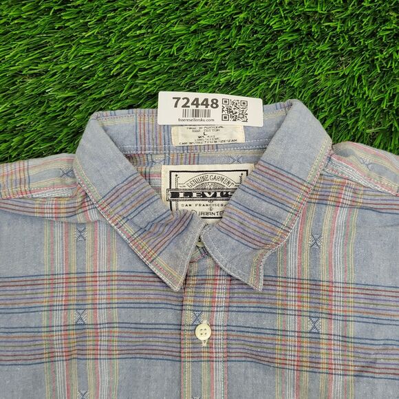 Vintage LEVIS Poplin Button Shirt Large 22x30 Blue Western - Picture 11 of 13